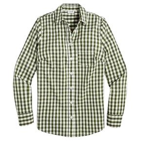 J. Crew Button Front Gingham Cotton Poplin Shirt in Mossy Green & White - Medium